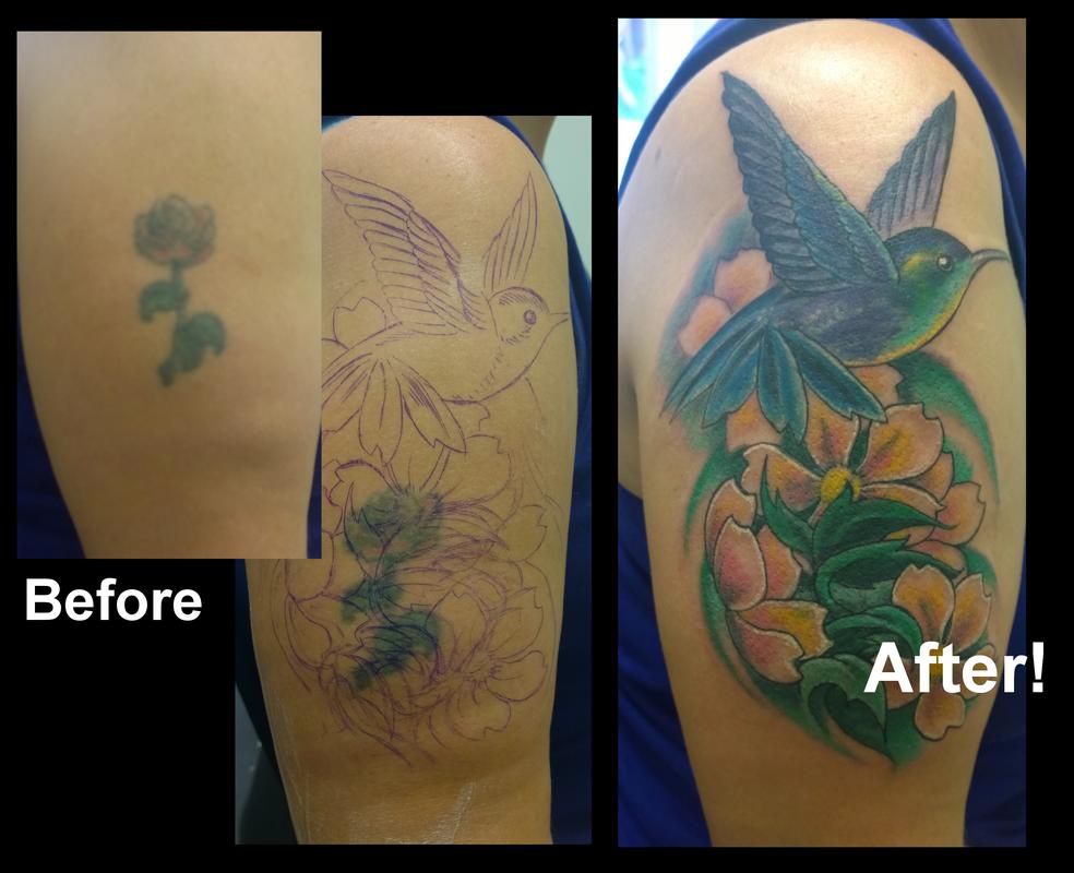 Hummingbird and Flowers Cover Up Tattoo by Steve Malley: TattooNOW
